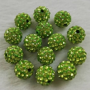 8mm 10mm Green Disco Ball Beads ,Micro Pave Crystal , 6 Rows Rhinestone Disco Balls , Polymer Clay Beads , Bracelet Beads Jewelry Supplies