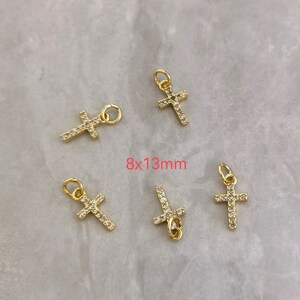 Micro Pave CZ Cross Charms, 18k Gold Plated Cross Charms ,8x13mm Cross Jewelry , Cross Pendants ,Religious Cross ,5 /15/30/ 50pcs ,BA- 1039