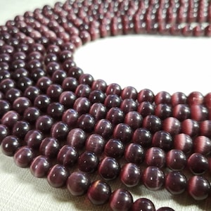 Purple Cat&#39;s Eye Round Loose Beads , Cat Eye Beads ,6mm 8mm 10mm Smooth Round Semi Precious Stone Beads ,15” Full Strand ,BA- 1596