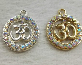 10 pcs OM Charms Pendant , Rhinestone Om Charm , Yoga Charms ,Om Jewelry Wholesale