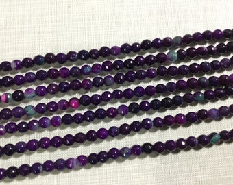 1 Full strand 6mm Purple Agate Round Loose Beads ,Faceted Round Agate Beads ,Agate Beads For Bracelet Necklace DIY Jewelry ,Wholesale , CX16