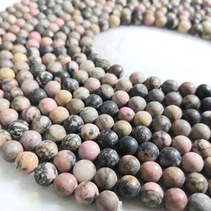 1 Full Strand 6mm 8mm 10mm Natural Matte Black Line Rhodonite Round Beads , Rhodonite Stone Beads , Gemstone Beads, Jewelry Making Beads