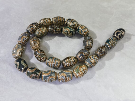 10 x 14 mm 古代グリア アクエリアス Dzi ビーズ、25 個のチベット Dzi