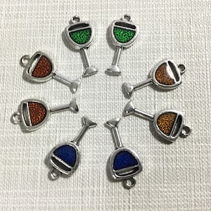 30pcs Enamel Wine Glass Charms, Silver Wine Glass Charms ,Wineglass Charms ,9x20mm Drinking Charms , Color Options,