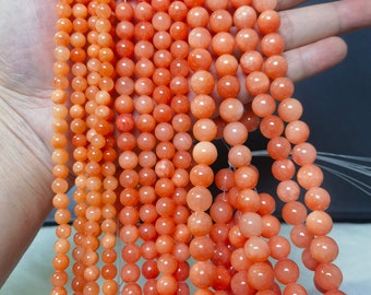 6 8 10mm Perle Di Pietra Di Giada Arancione Perline