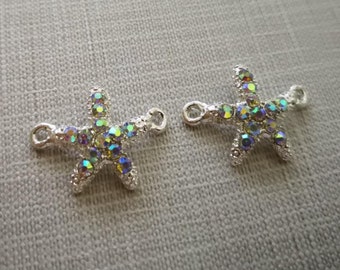10pcs Rhinestone Silver StarFish Pendants , 18x23mm Starfish Connector , Starfish Charm , Nautical Charms , Wholesale