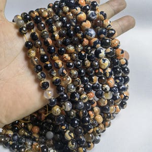 1 Full Strand 8mm 10mm Faceted Round Agate Beads,Black & yellow Fire Agate Beads ,Stone Beads, Agate Beads ,AA- 1156