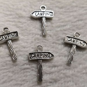 30pcs “ CAMPING ” Charms  ,  Antiqued Silver Charms ,English carving tags Pendants , 2 Sided 16 x22mm