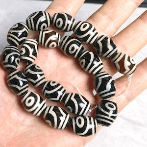 12x16mm Black White Dzi Beads ,20pcs Tibetan Agate Drum Barrel Beads ,2 Eye Amulet Dzi Beads ,Dzi Agate Beads , AQ- 1271