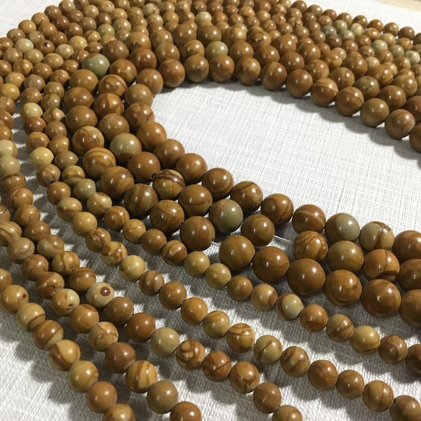 1 Full Strand 6mm 8mm 10mm Wood Jasper Beads ,Smooth Round Brown Beads ,Stone Beads , Wholesale