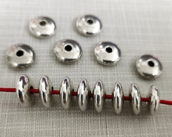 30 stuks antieke zilveren rondelle kralen, metalen tussenkralen, zilveren rondelle tussenkralen, 10 mm tussenkralen, gat 1,5 mm, BA-272