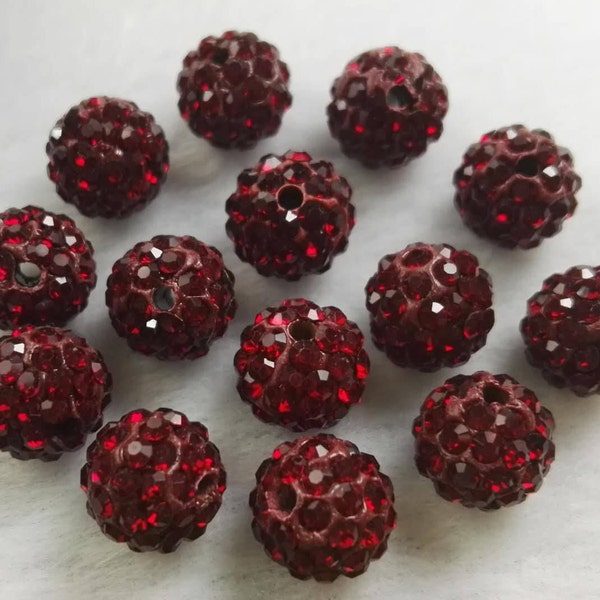 8mm 10mm Dark Red Disco Ball Beads ,Micro Pave Crystal,Rhinestone Disco Balls, Polymer Clay Beads,Bracelet Beads Jewelry Supplies,Wholesale