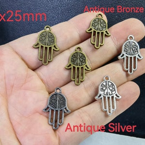 Hamsa Hand Charms , 16x25mm Hamsa Hand Pendants ,Fatima Hand Charms ,Antiqued Silver Bronze Hamsa Hand Charms ,30-50pcs Optional, BA- 1563