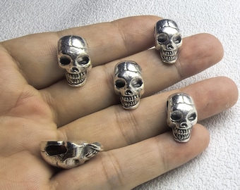 20 cuentas de calavera, cuentas de cabeza de calavera, joyería de calavera con agujero grande, joyería temática gótica DIY, cuentas de Halloween de 12 x 21 mm