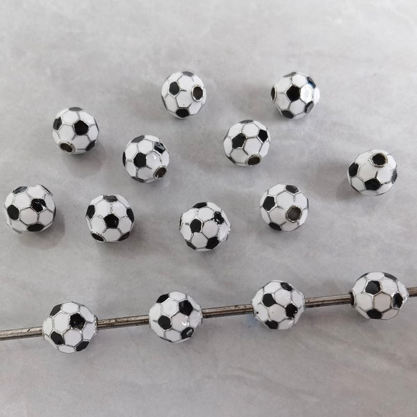 10pcs Enamel Soccer Ball Beads , 9mm Sports Beads ,Football Beads, Hole 2mm