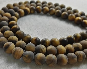 1 Full Strand 6mm 8mm 10mm Matte Tiger Eye Beads , Round Gemstone Beads , Bracelet Beads  , Findings , Wholesale Beads