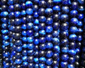 1 rang complet 6 mm 8 mm 10 mm bleu oeil de tigre, perles en vrac de pierres précieuses rondes lisses, perles de pierres précieuses oeil de tigre, perles oeil de tigre, vente en gros
