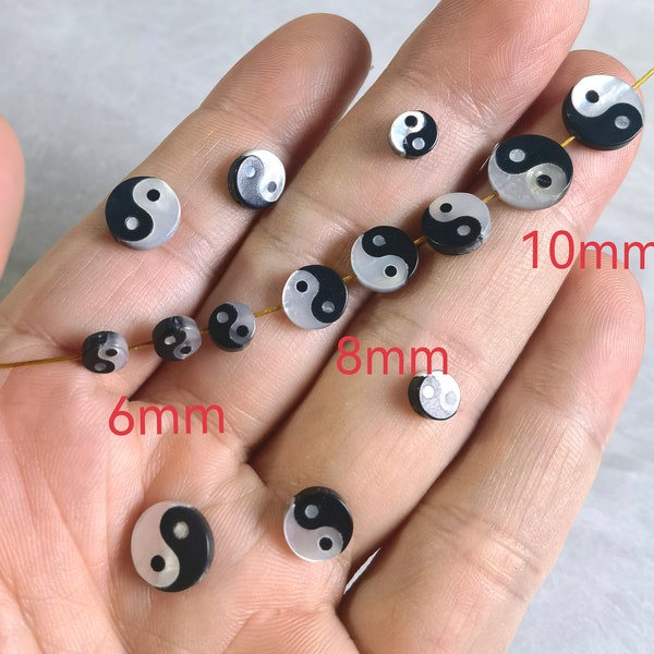 Mother Of Pearl Yin Yang Beads , 8 - 10mm Taoism Beads ,Eight Diagrams Beads ,Tai Chi Beads ,Yoga Jewelry ,5 - 100pcs Bulk Lot Options