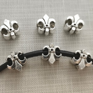30st antiek zilveren fleur de lis kralen, 12 x 11 x 8 mm dubbelzijdige fleur de lis bedels, groot gat spacer kralen, sieraden vinden, BA-346