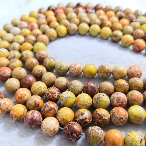 1 Full Strand 6mm 8mm 10mm Natural Sea Sediment Jasper Beads ,Yellow Round Natural Spacer Beads,Impression Jasper Beads ,Imperial Impression