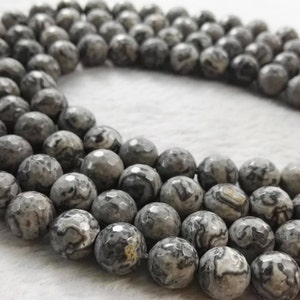 1 Full Strand 6mm 8mm 10mm Natural Map Jasper Beads ,Faceted Map Jade Beads , Gray Gemstone Beads ,Jewelry Making Beads ,BA-199