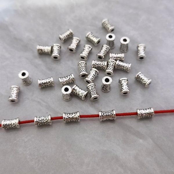 50pcs Antique Silver Cylinder Spacer Beads ,Silver Tube Beads ,5x7mm Tibetan Spacer Beads ,Hole 1.8 mm ,BA- 976