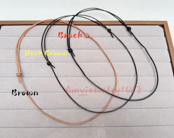 2mm leather necklace cord ,Adjustable Waxed Cord Necklace,Brown/Dark Brown/Black Premium leather Necklace cords, slip knot type of necklace