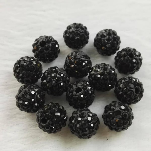 8mm 10mm Black Disco Ball Beads ,Micro Pave Crystal ,Pave Crystal Beads ,Rhinestone Disco Balls , Polymer Clay Beads ,Jewelry Making