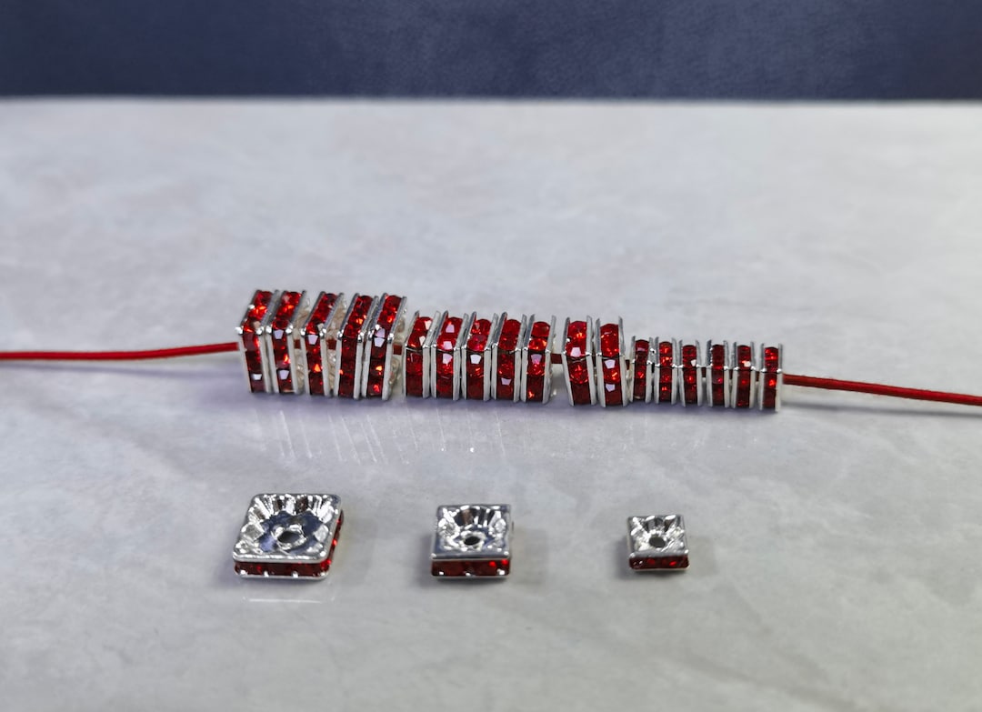 Silver Tone Red Rhinestone Crystal Square Spacer Beads ,rhinestone ...