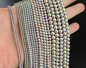 16” Rainbow Hematite Bead, Hematite Smooth Round Beads, Hematite Rainbow Mystic Beads ,Beading Strands ,Quantity And Size Optional ,AI- 1210