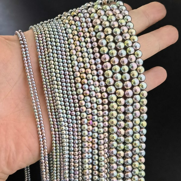 16” Rainbow Hematite Bead, Hematite Smooth Round Beads, Hematite Rainbow Mystic Beads ,Beading Strands ,Quantity And Size Optional ,AI- 1210