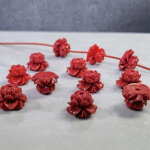 Red Lotus Spacer Beads ,9x13mm Composite Resin Coral Lotus Flower Beads , Flower Beads , Yoga Jewelry, 20-50pcs Bulk Lot Optional ,BA- 1471