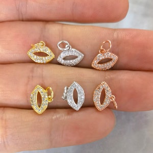 5 - 30pcs Micro Pave Clear CZ Lips Charms ,11x8mm CZ Pave Lips Pendant  , Tiny Little Lips Jewelry , BA- 908