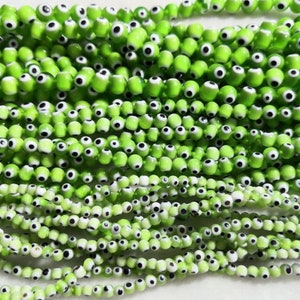 Green Evil Eye Round Beads ,Glass Evil Eye Beads ,4mm 6mm 8mm 10mm Glass Round Beads for Jewelry Making , Protection Evil Eye Beads