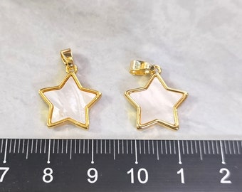 15x17mm Gold Plated Over Brass Star Charm ,Mother of Pearl Star Pendant ,Gold Star Charm,2 -50 pcs, BA- 1207