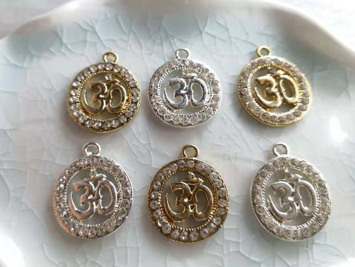 10 pcs Rhinestone Om Charms OM Charms OM Pendant Yoga Etsy