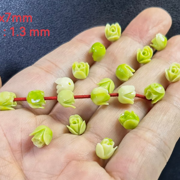 Composite Resin Coral Pakalana Flower Beads ,Carved Tulip Flower Beads ,Green Flower Coral Beads ,20-100pcs Optional ,BA- 1556