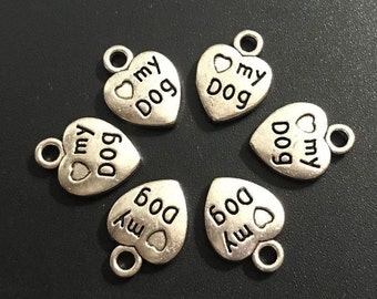 50pcs I Love My Dog Charms ,Pet Charms,Antique Silver Heart Charms ,13x10mm Metal Charms ,Wholesale