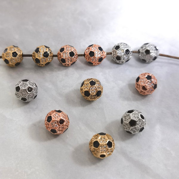 2 - 50pcs Cubic Zirconia Micro Paved Soccer Ball Beads , 10mm Football Spacer Beads ,Sports Beads, Hole 1.8mm ,BA- 1227