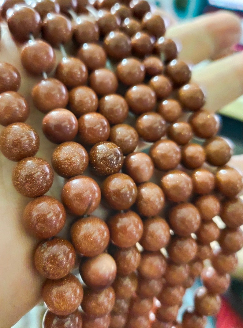 BA-127 1 Full strand 6mm 8mm 10mm Gold Goldstone Round Beads Gold Beads Smooth Round Sparkle Beads Smooth Shiny Beads