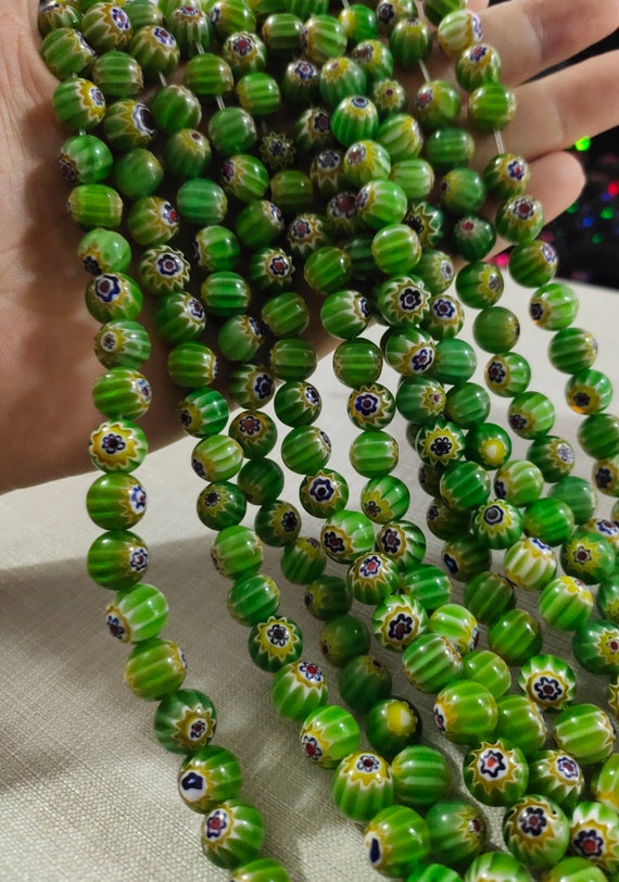 Buy Millefiori Glass Beads Green Flower Round Beads ,6mm 8mm
