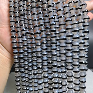 15” Black Enamel Line Agate Smooth Round Beads , 6mm 8mm 10mm Tibetan Dzi Beads ,White Agate Beads ,Black Striped Dzi Beads ,AS- 1169