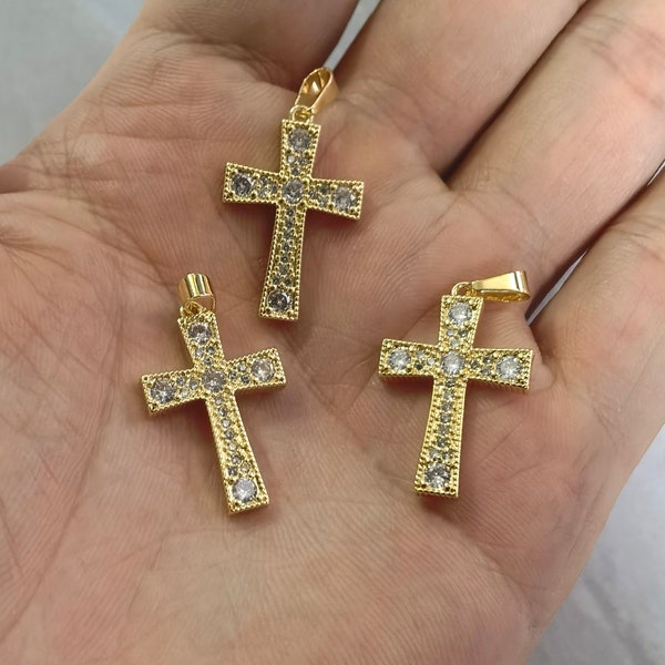 2 - 30pcs Micro Pave CZ Cross Charms , 18k Gold Plated Cross Charms ,17x25mm Cross Jewelry , Cross Pendants ,Religious Cross ,BA- 887