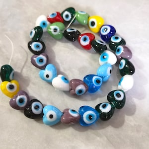 33pcs Mixed Color Heart Coloured Glaze Beads ,12x12x8mm Heart Shaped Evil Eyes Beads ,Hole 1.5mm ,BA- 963