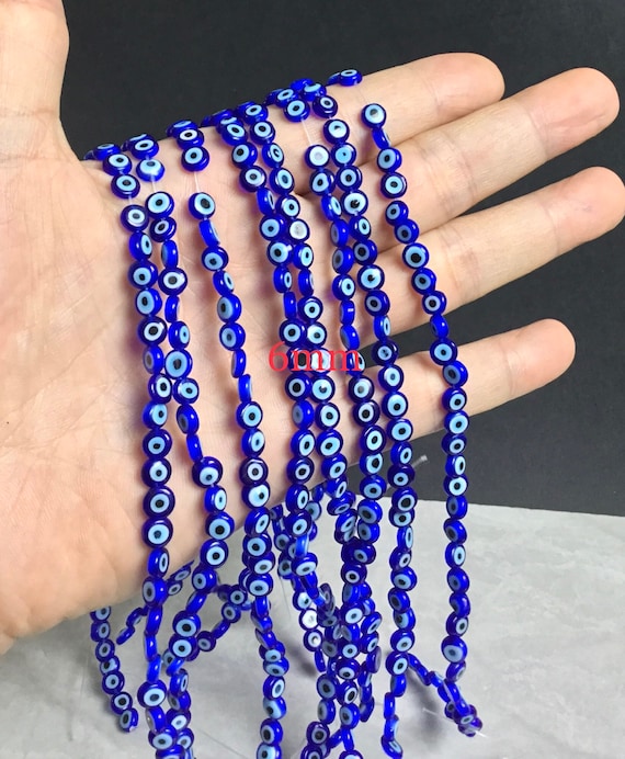 Dark Blue 8mm Flat Round Resin Evil Eye Beads
