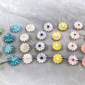 Mother of Pearl Daisy Flower Beads ,Double Sided Flower Beads ,10mm Carved Daisy Beads .Hole 0.8 mm , 7 Colors and Quantity Optional ,BA-776