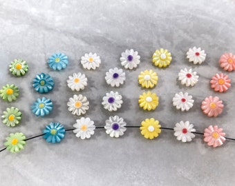 Mother of Pearl Daisy Flower Beads ,Double Sided Flower Beads ,10mm Carved Daisy Beads .Hole 0.8 mm , 7 Colors and Quantity Optional ,BA-776
