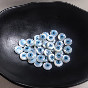 10 mm dubbelsidig pärlemor-cabochon med onda ögon, rund ögoncabochon, turkiskt onda öga, gör-det-själv-smycken, 5-100 st valfritt, BA-1780