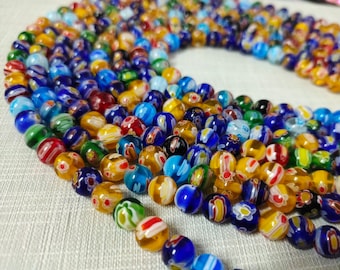 Perles rondes de fleurs multicolores, perles de verre Millefiori, perles rondes en verre arc-en-ciel de 6mm 8mm 10mm pour la fabrication de bijoux, HA-241