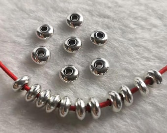 50 stuks antieke zilveren rondelle kralen, metalen tussenkralen, Tibetaanse stijl kralen, zilveren rondelle tussenkralen, 2,5 x 6 mm metalen kralen, BA-352